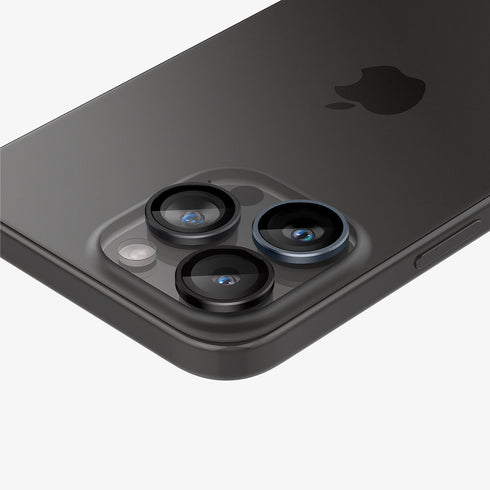 AGL07163 - iPhone 15 Pro / 15 Pro Max Optik Pro Lens Protector in natural titanium showing the device